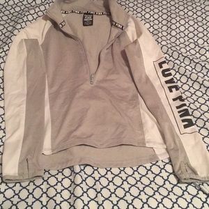 VS Pink Ultimate Half ZIP Grey & White Sweats Top
